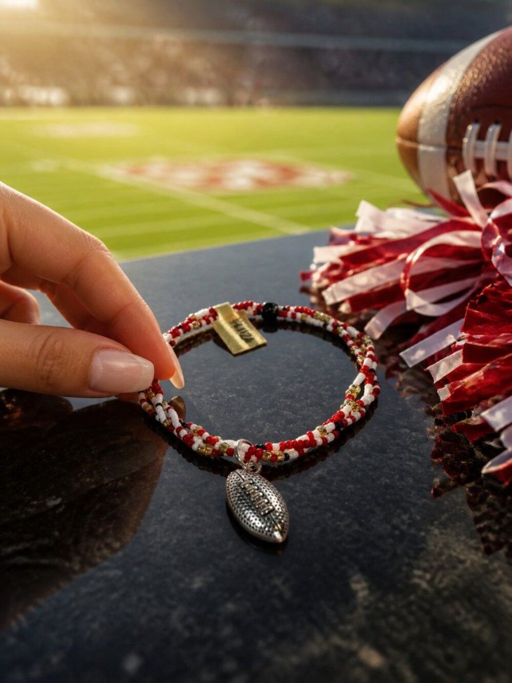 San Francisco 49ers Colors Football Charm Seed Bead Bracelet Unisex (FL1126)